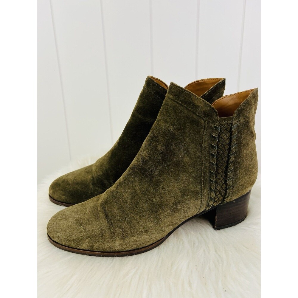 Franco Sarto Chenille Suede Leather Ankle Bootie Boots Olive Green EU39 US8